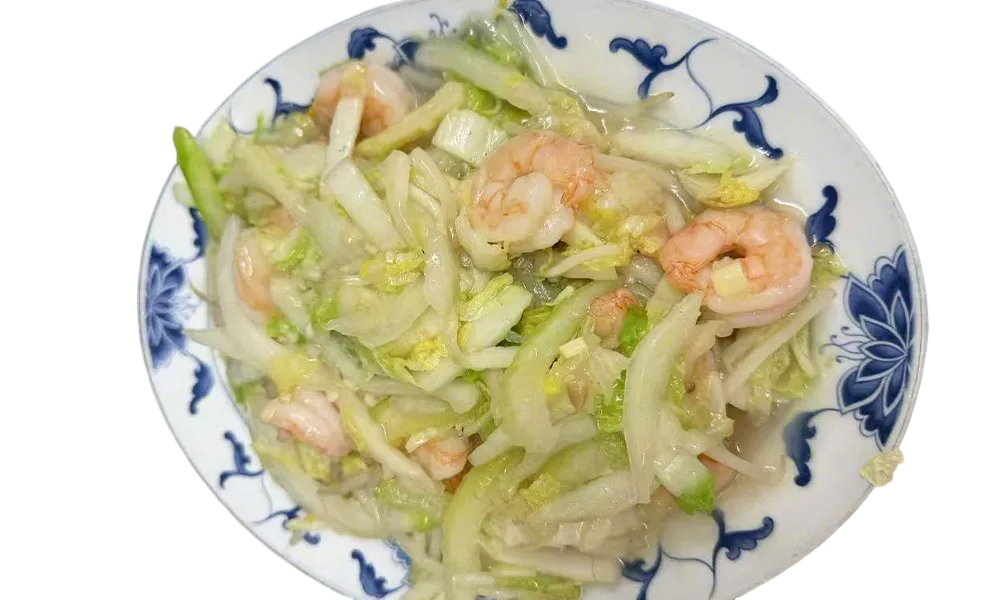 Stir-fried shrimp with napa cabbage in a light savory sauce at Imperial Garden, a Chinese Restaurant in Philadelphia