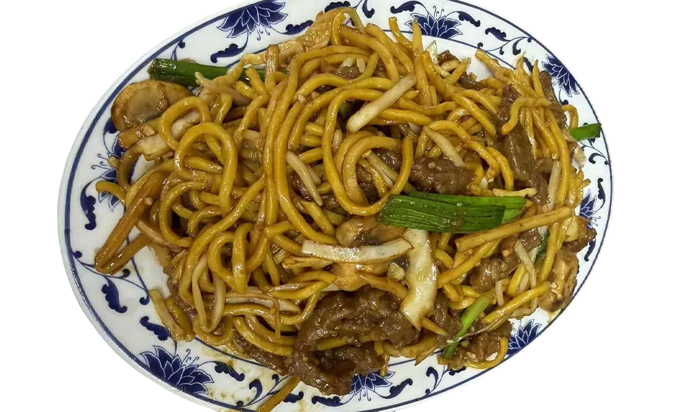 Beef lo mein stir-fried noodles with mushrooms, scallions, and bean sprouts at Imperial Garden, a Chinese Restaurant in Philadelphia